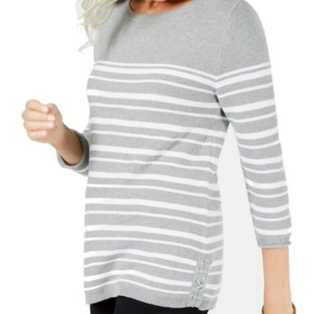 Women s Sweater Knitted
Pullover Striped XL Gray and White Striped